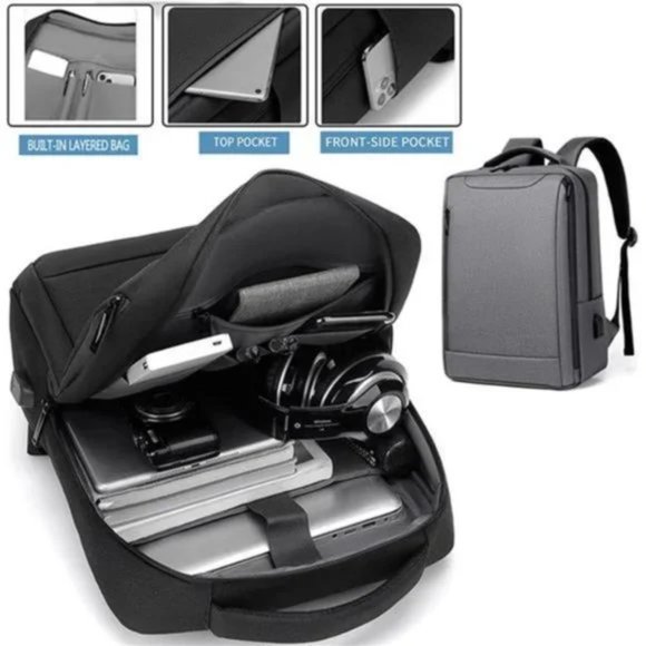 NEW LAPTOP Backpack, Business Backpack 15.6 inch Light Grey - Picture 3 of 7